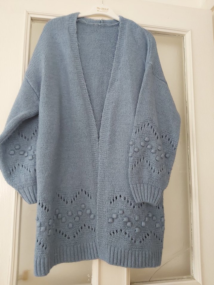 Gri Uzun Örgü Kadın Hırka - Görsel 4