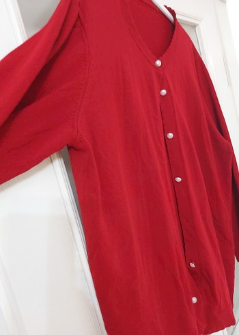 Düğmeli Kırmızı Midi Kadın Hırka - Görsel 2