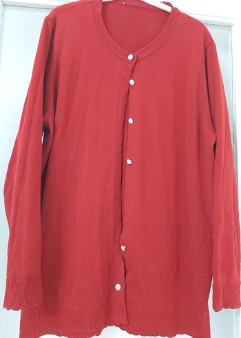 Düğmeli Kırmızı Midi Kadın Hırka - Görsel 3