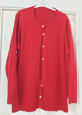 Düğmeli Kırmızı Midi Kadın Hırka - Görsel 6