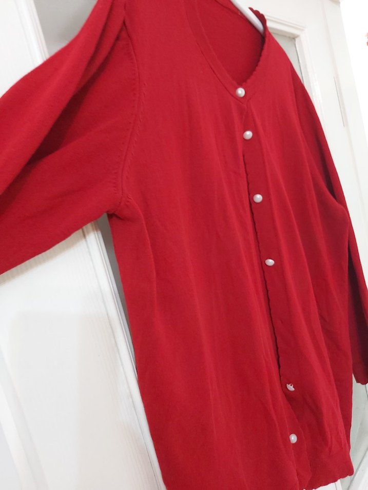 Düğmeli Kırmızı Midi Kadın Hırka - Görsel 2