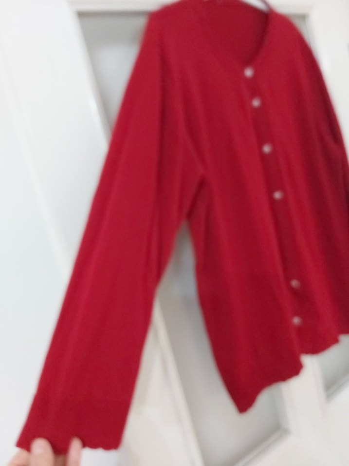 Düğmeli Kırmızı Midi Kadın Hırka - Görsel 5