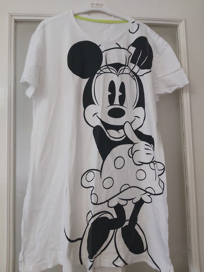 Pamuklu Baskılı Beyaz tişört uzun boyu - Görsel 3