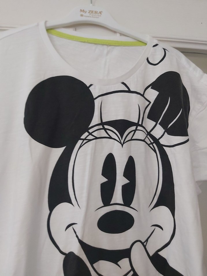 Pamuklu Baskılı Beyaz tişört uzun boyu - Görsel 2