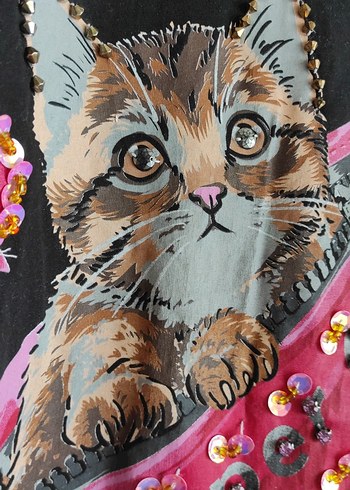 Mint! mind marka M L XL uyumlu Kedi baskılı pullu Tişört
