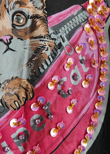 l Beden mind marka M L XL uyumlu Kedi baskılı pullu Tişört
