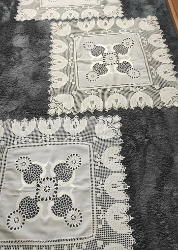 beyaz delik işi Nakışlı dantel El İşi Örtü üçlü seti