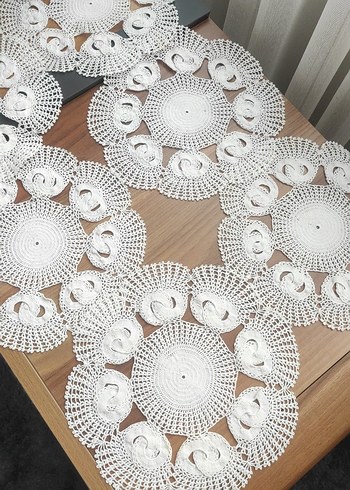 6 parça yuvarlak dantel örtü sık iğne