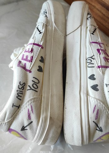 36 numara TWIST Beyaz Baskılı Kadın Sneakers Sıfır Ayarında - Görsel 8