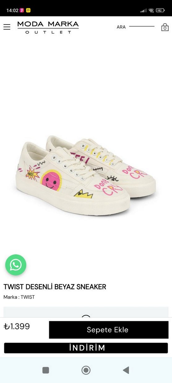 36 numara TWIST Beyaz Baskılı Kadın Sneakers Sıfır Ayarında - Görsel 2