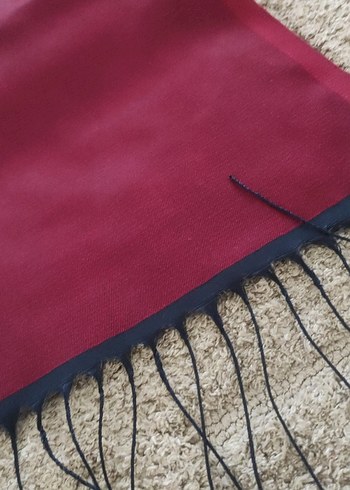 Bordo Kadın Şal - İpek Dokulu, Püsküllü - Görsel 3