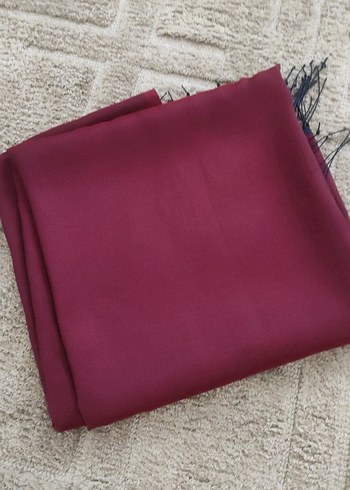 Bordo Kadın Şal - İpek Dokulu, Püsküllü - Görsel 6