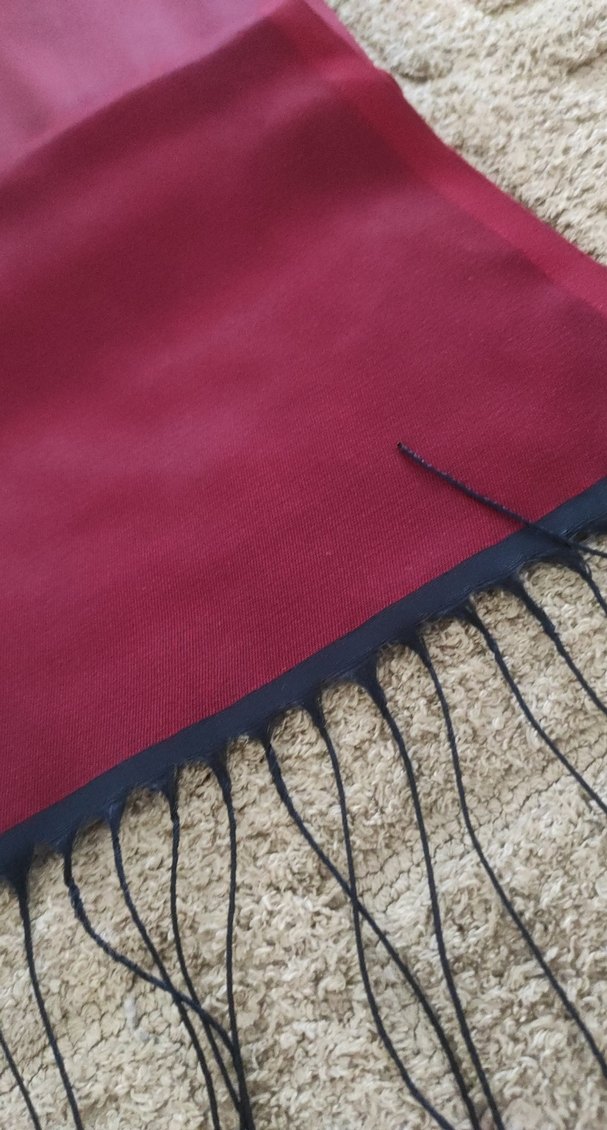 Bordo Kadın Şal - İpek Dokulu, Püsküllü - Görsel 3