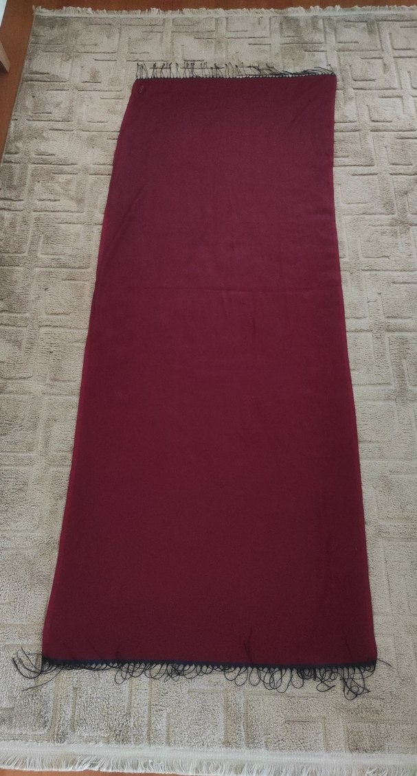 Bordo Kadın Şal - İpek Dokulu, Püsküllü - Görsel 2