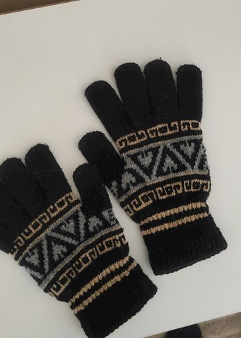 yün eldiven Desenli Siyah Örgü Erkek çocuk Eldiveni 10-14 yaş - Görsel 3