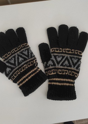 yün eldiven Desenli Siyah Örgü Erkek çocuk Eldiveni 10-14 yaş - Görsel 2