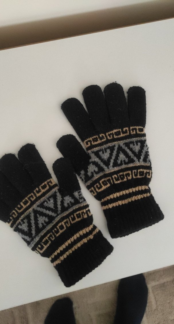 yün eldiven Desenli Siyah Örgü Erkek çocuk Eldiveni 10-14 yaş - Görsel 3