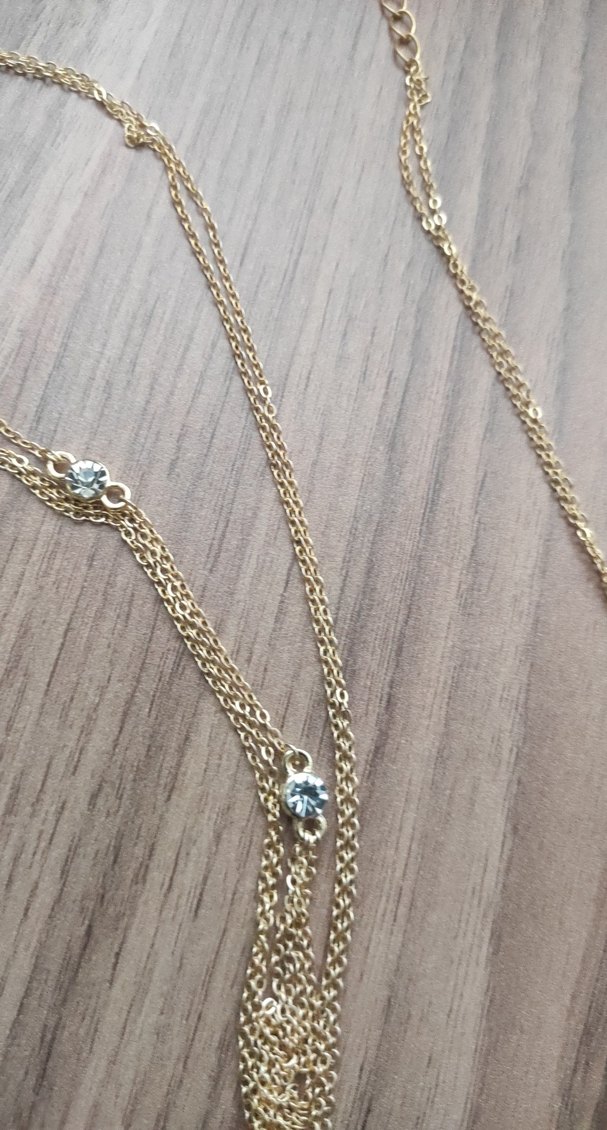 altın renkli tektaş detaylı vücut kolyesi sıfır ürün etiketi yok - Görsel 3