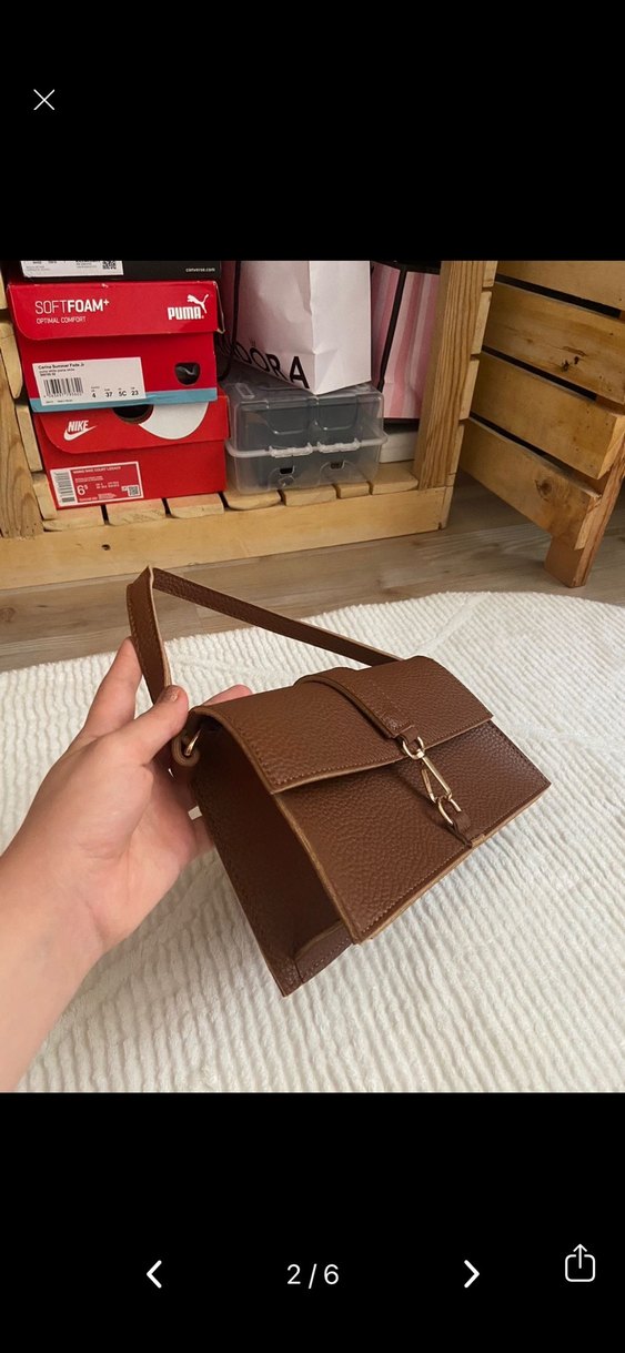 Kahverengi Deri Kadın Çanta koton - Görsel 2