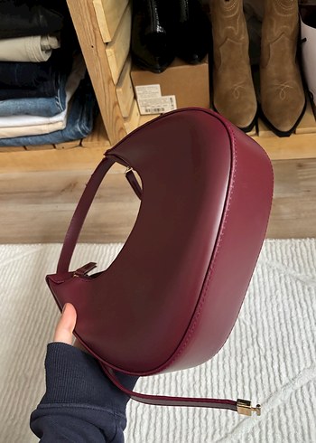 Burgundy Deri Kadın Omuz Çantası - Görsel 4