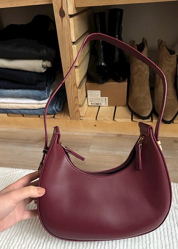 Burgundy Deri Kadın Omuz Çantası - Görsel 3