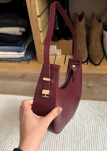 Burgundy Deri Kadın Omuz Çantası - Görsel 2