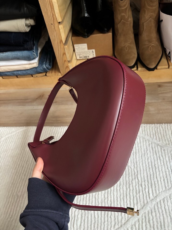 Burgundy Deri Kadın Omuz Çantası - Görsel 4