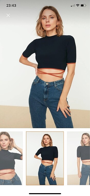 TRENDYOLMİLLA LACİVERT CROP esnek bluz - Görsel 4