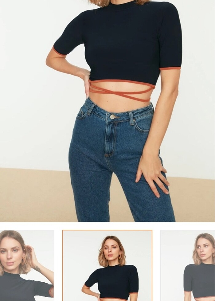 TRENDYOLMİLLA LACİVERT CROP esnek bluz - Görsel 4