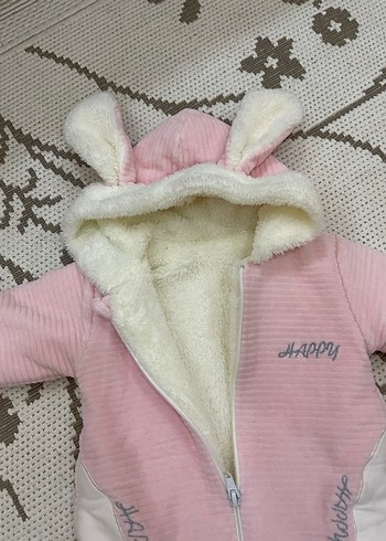 Pembe Kapüşonlu Kürklü Bebek Tulumu - Görsel 2