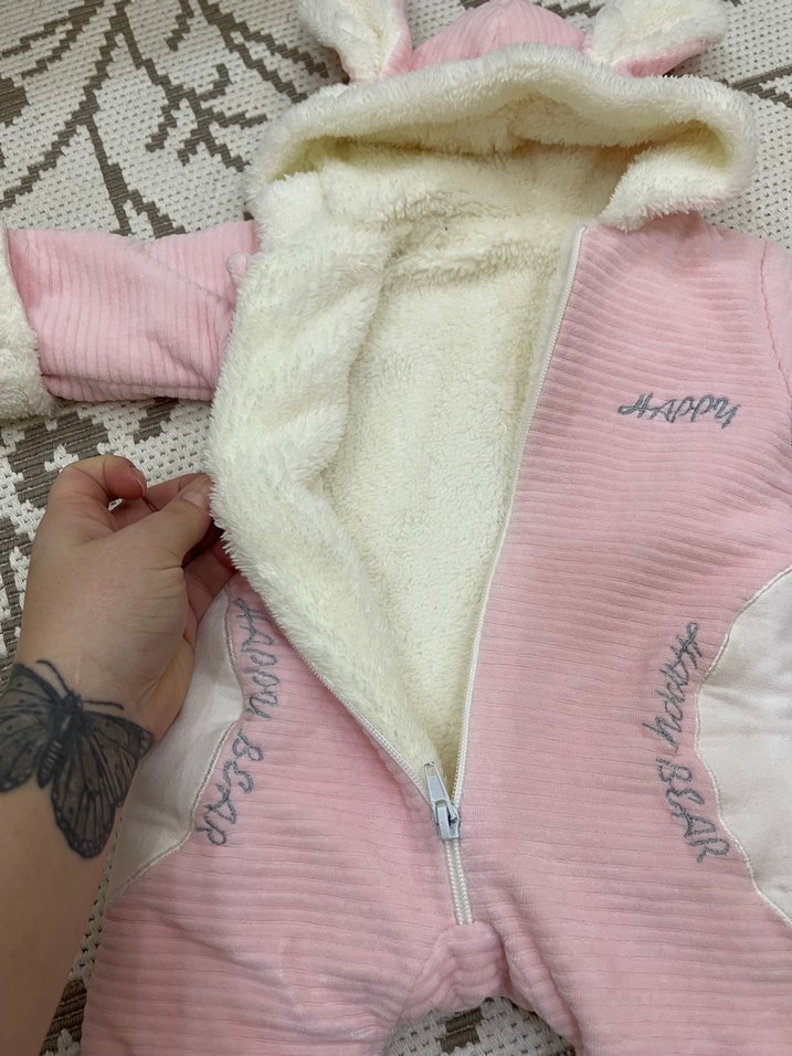 Pembe Kapüşonlu Kürklü Bebek Tulumu - Görsel 3