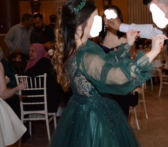 38 Beden yeşil Renk Tül abiye elbise