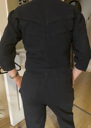 Siyah Kadın Denim Uzun Tulum - Görsel 2