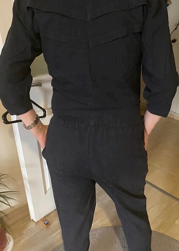 Siyah Kadın Denim Uzun Tulum - Görsel 8