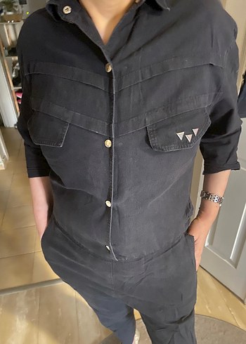 Siyah Kadın Denim Uzun Tulum - Görsel 7