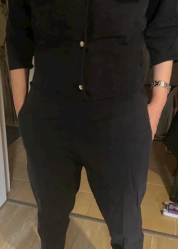Siyah Kadın Denim Uzun Tulum - Görsel 3