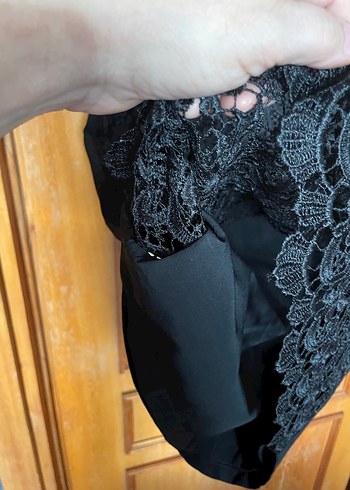 Dantel Detaylı Siyah Midi Elbise - Görsel 6