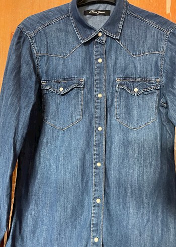 Düğmeli Mavi Denim Kadın Gömlek - Görsel 6