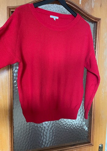 Kadın Kırmızı Örgü Salaş Kazak - Görsel 4