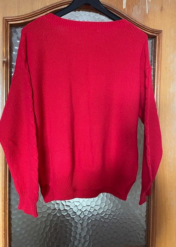 Kadın Kırmızı Örgü Salaş Kazak - Görsel 8