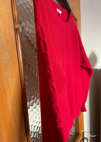 Kadın Kırmızı Örgü Salaş Kazak - Görsel 5