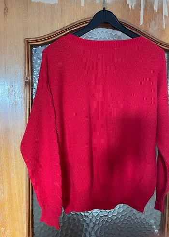 Kadın Kırmızı Örgü Salaş Kazak - Görsel 7