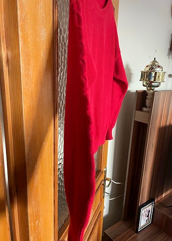 Kadın Kırmızı Örgü Salaş Kazak - Görsel 6