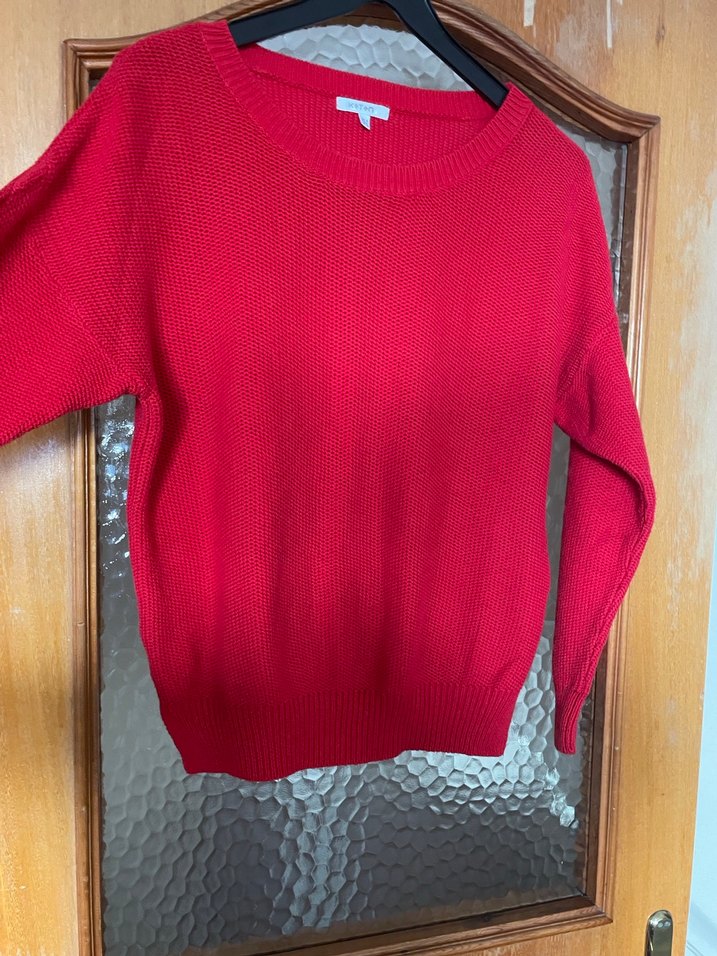 Kadın Kırmızı Örgü Salaş Kazak - Görsel 4