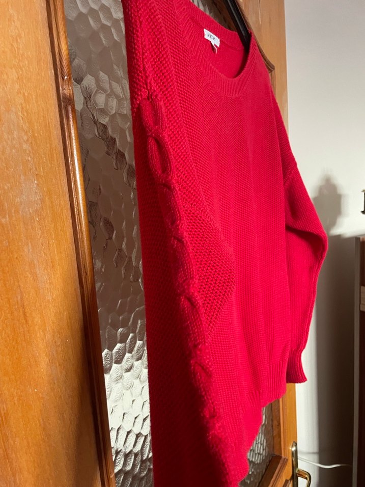 Kadın Kırmızı Örgü Salaş Kazak - Görsel 5