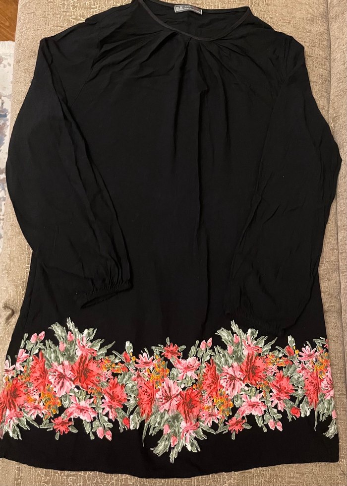 Çiçek Desenli Siyah Uzun Kollu Bluz - Görsel 5