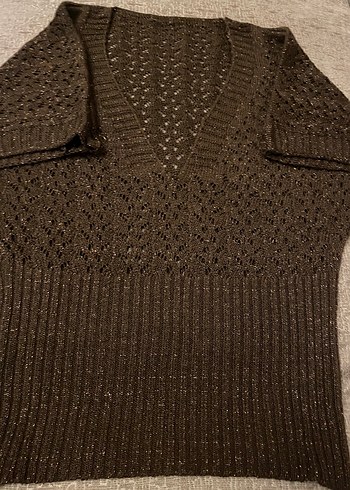 Kadın Kahverengi V Yakalı Örgü Kazak - Görsel 4