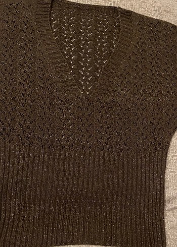 Kadın Kahverengi V Yakalı Örgü Kazak - Görsel 3