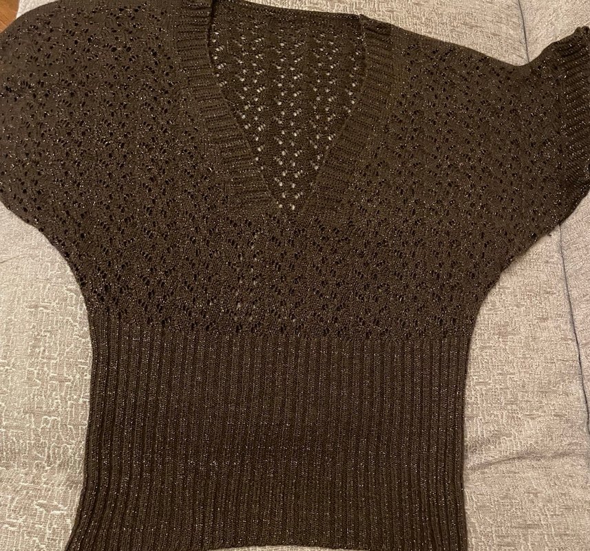 Kadın Kahverengi V Yakalı Örgü Kazak - Görsel 3