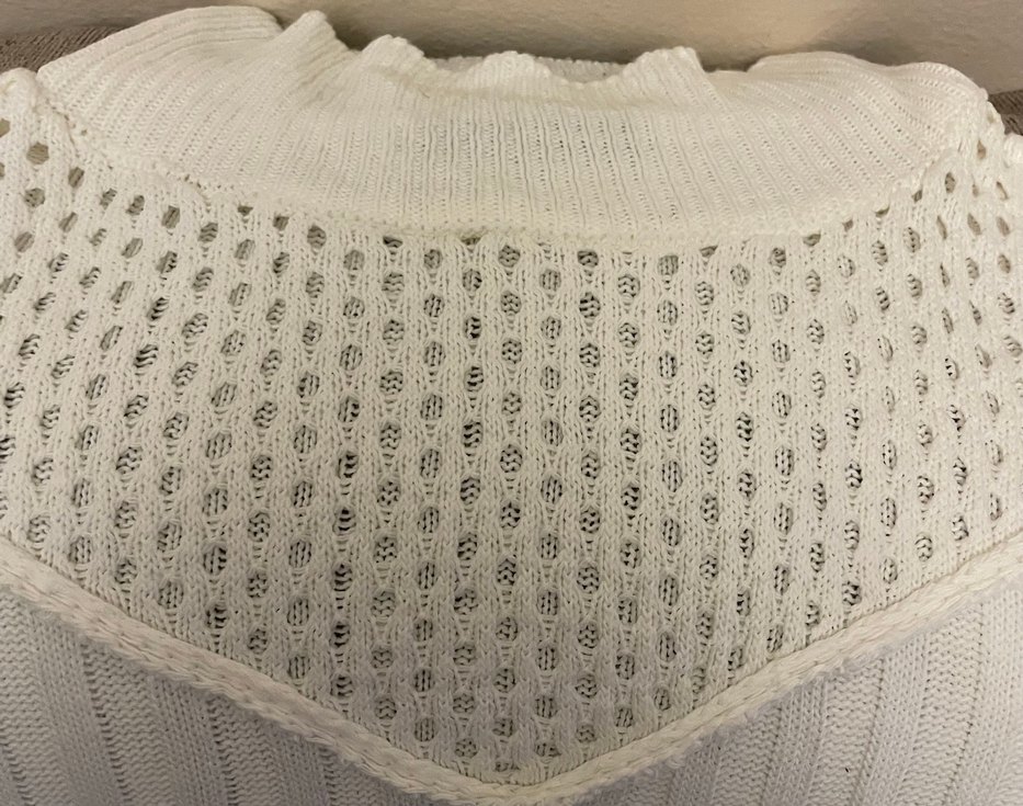 Bohem V Yaka Örgü Beyaz Kadın Kazak - Görsel 4